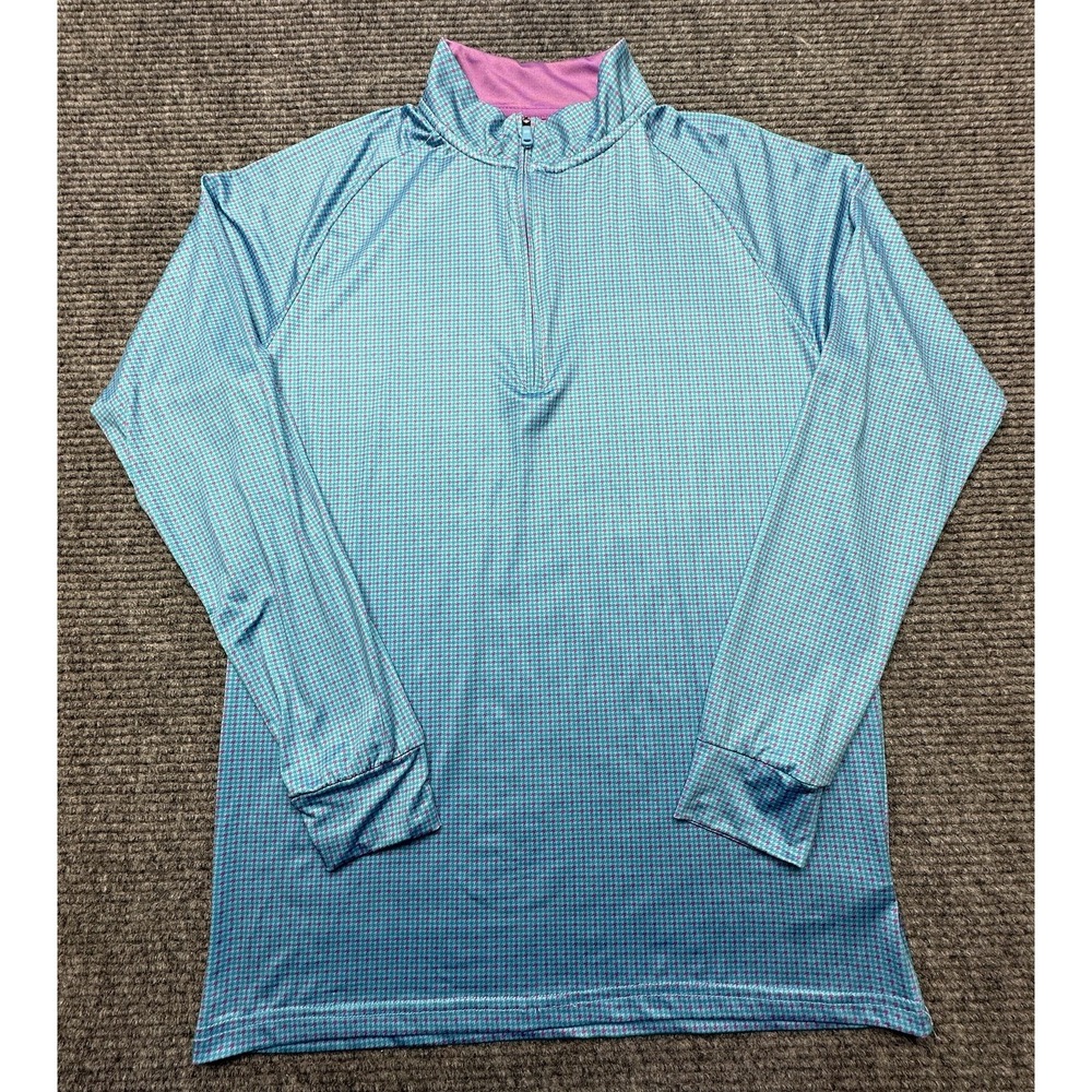 Birdie Bound Pullover Womens XS Blue Houndstooth 1/4 Zip Long Sleeve Golf Top
